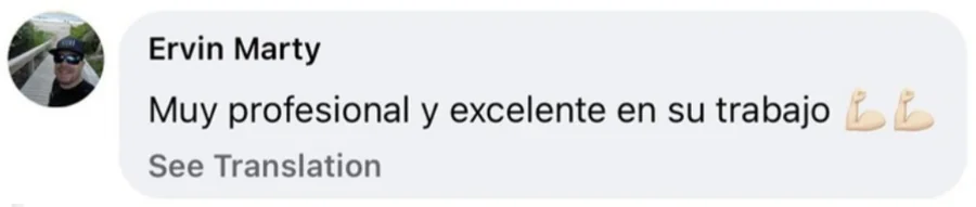 Comentario en Facebook de Ervin Marty: Muy profesional y excelente en su trabajo.